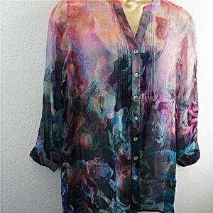 Soft surroundings semi sheer water color tunic blouse w/ tank  set size L  nwts